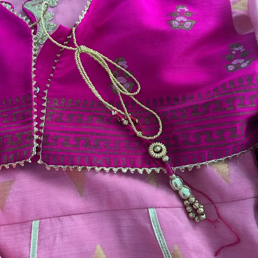 Vibrant Pink and Gold Embroidered Top - Picture 2 of 6